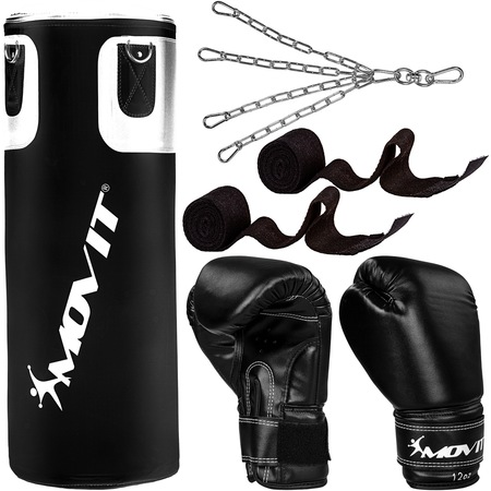 MOVIT Set De Boxe 5,5kg Pour Enfants Et Adolescents - Sac De Frappe Rouge Ou Bleu Inclus Gants 8oz, Bandages Et Sac De Transport
