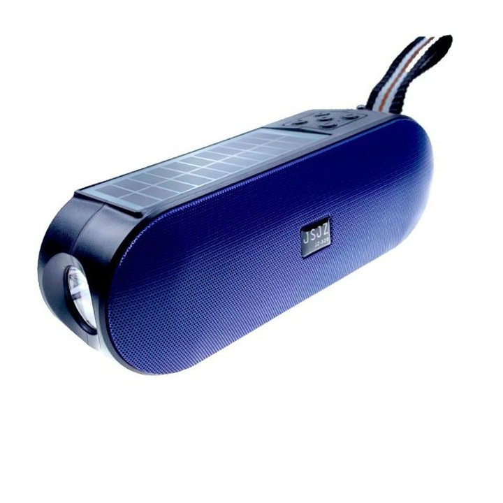 Boxa portabila radio cu lanterna, incarcare solar si electric, Bluetooth, USB, Cititor Card, JZ-520, JSJZ, culoare albastru