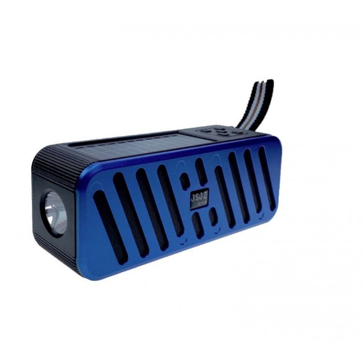 Boxa portabila radio cu lanterna, incarcare solar si electric, Bluetooth, USB, Cititor Card, JZ-510, JSJZ, culoare albastru