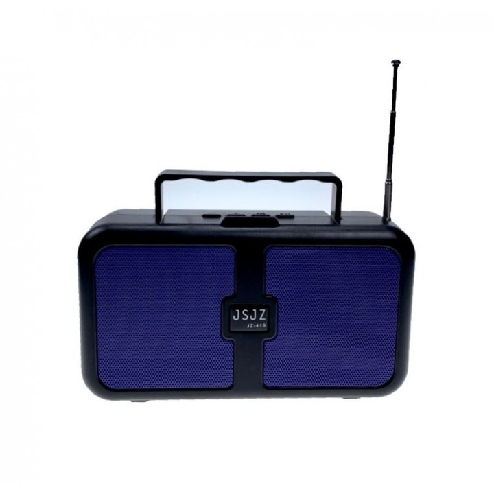 Boxa portabila radio cu lanterna, incarcare solar si electric, Bluetooth, USB, Cititor Card, JZ-410, JSJD, culoare albastru