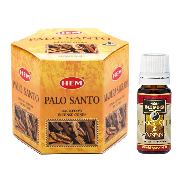 HEM 40 db Illatos Cones Backflow Palo Santo és aromaterápiás olaj Feng Shui Earth Kingaroma csomag, 10 ml
