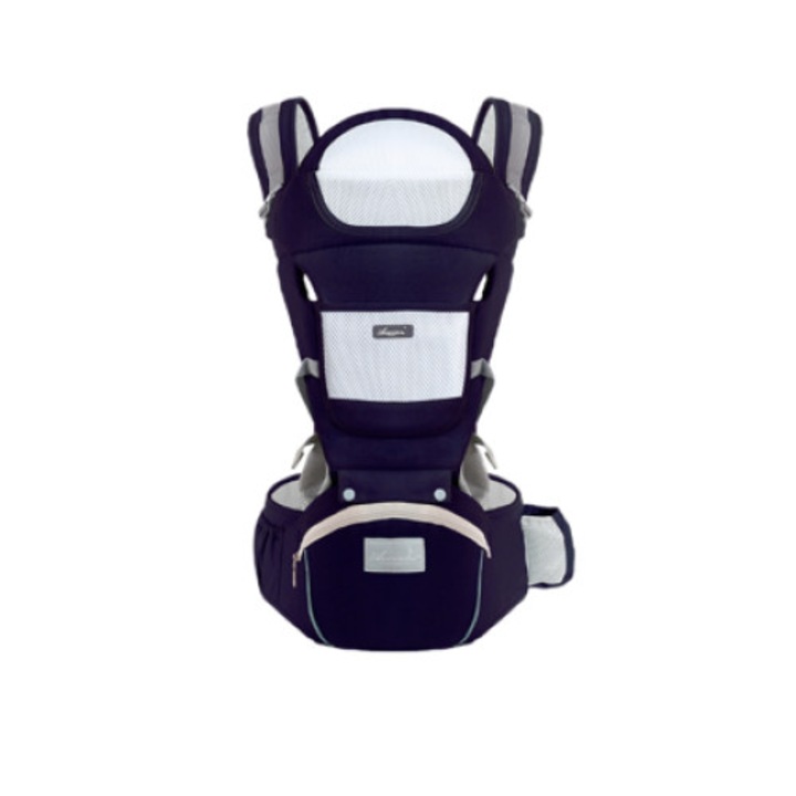 Marsupiu bebe, Ergonomic, AT PERFORMANCE®, Multifunctional, Purtare copil in fata sau in spate, Cu sezut, purtare pe sold sau pe umeri, 0-36 luni, Bumbac, 12 Pozitii, albastru inchis