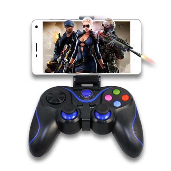 Controller Gamepad Joystick SIKS® V8 Blue Bluetooth pentru telefoane, tablete, PC, compatibil cu IOS, Android