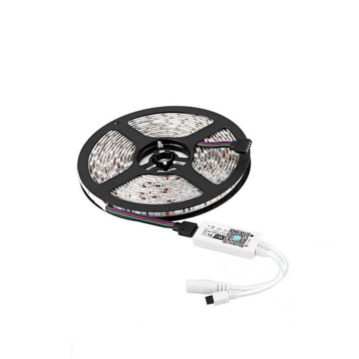 Kit Banda LED RGB, rola 5 metri, cu Telecomanda+WI-FI, 60 LED/m, 10W/m, 12V, IP20