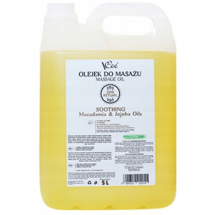 Ulei de masaj profesional VCee, 5 litri, cu Macadamia si Jojoba, pentru relaxare profunda, hidratare intensa a pielii, ideal pentru saloane si spa