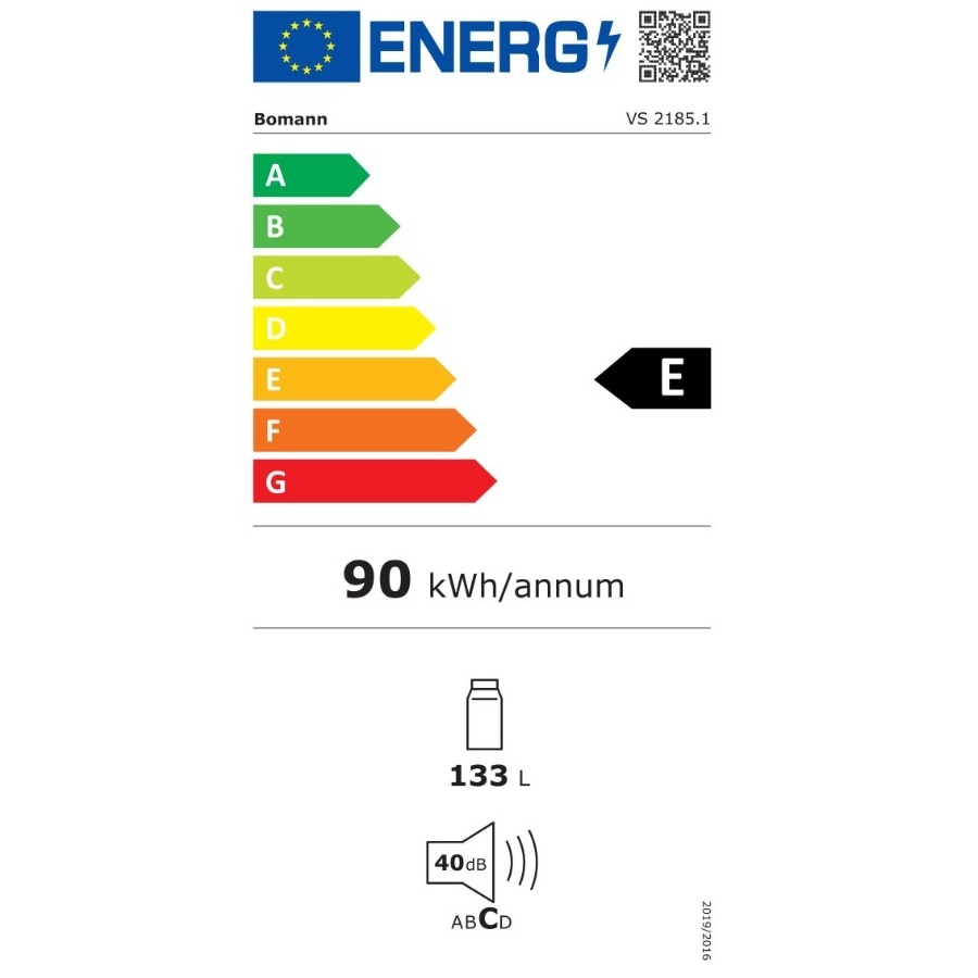 Frigider minibar Bomann, VS 2185.1W, H 84.5 cm, volum 133 litri, compact, silentios, control temperatura, decongelare automata, 3 rafturi din sticla, 3 rafturi usa, lumina interioara LED, suport oua, picioare reglabile, alb