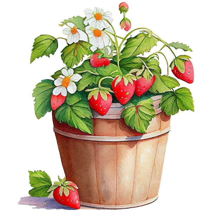 Sticker decorativ, Ghiveci cu Capsuni, Rosu, 72 cm, 1261STK-9