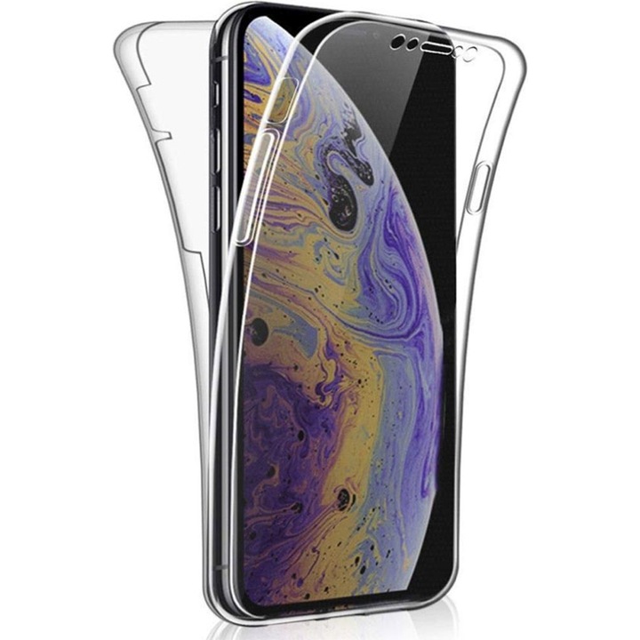 Калъф с пълно покритие 360 градуса, съвместим с iPhone XS Max, пълна защита (отпред, отзад, отстрани), против пожълтяване, хибриден антишок, поликарбонат и силикон