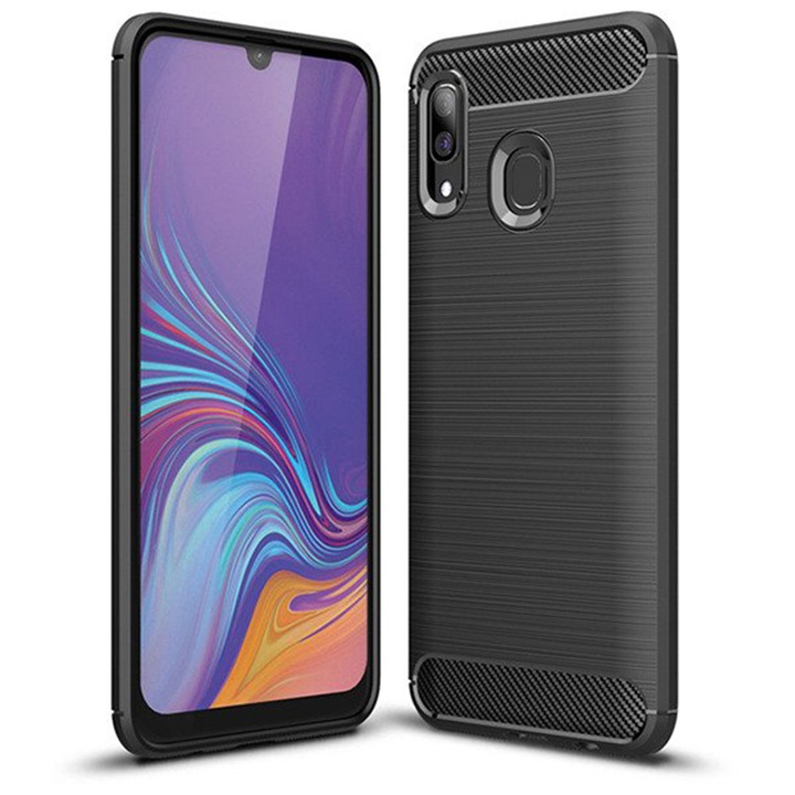 Samsung Galaxy A40 Telefontok kompatibilistelefonnal - Carbon Fiber fekete szilikon tok