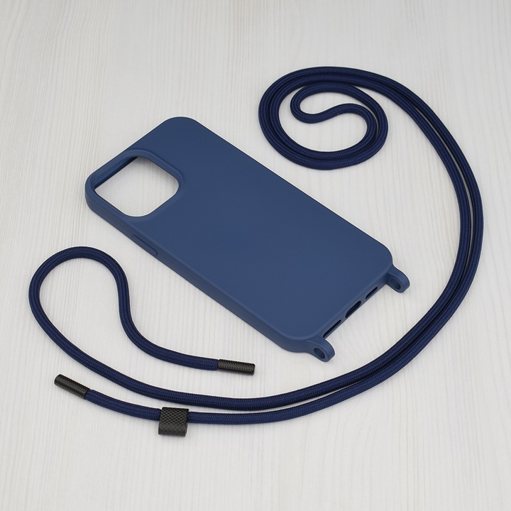 Husa din silicon cu snur pentru iPhone 13 Pro Max, Atlantic Crossbody Lanyard - Albastru