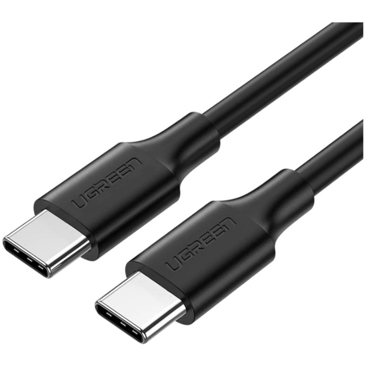Ugreen US286 töltő- és adatkábel, gyorstöltő kábel okostelefonhoz, USB Type-C – USB Type-C 60W/3A, nikkelezett, PVC, 2 m, fekete