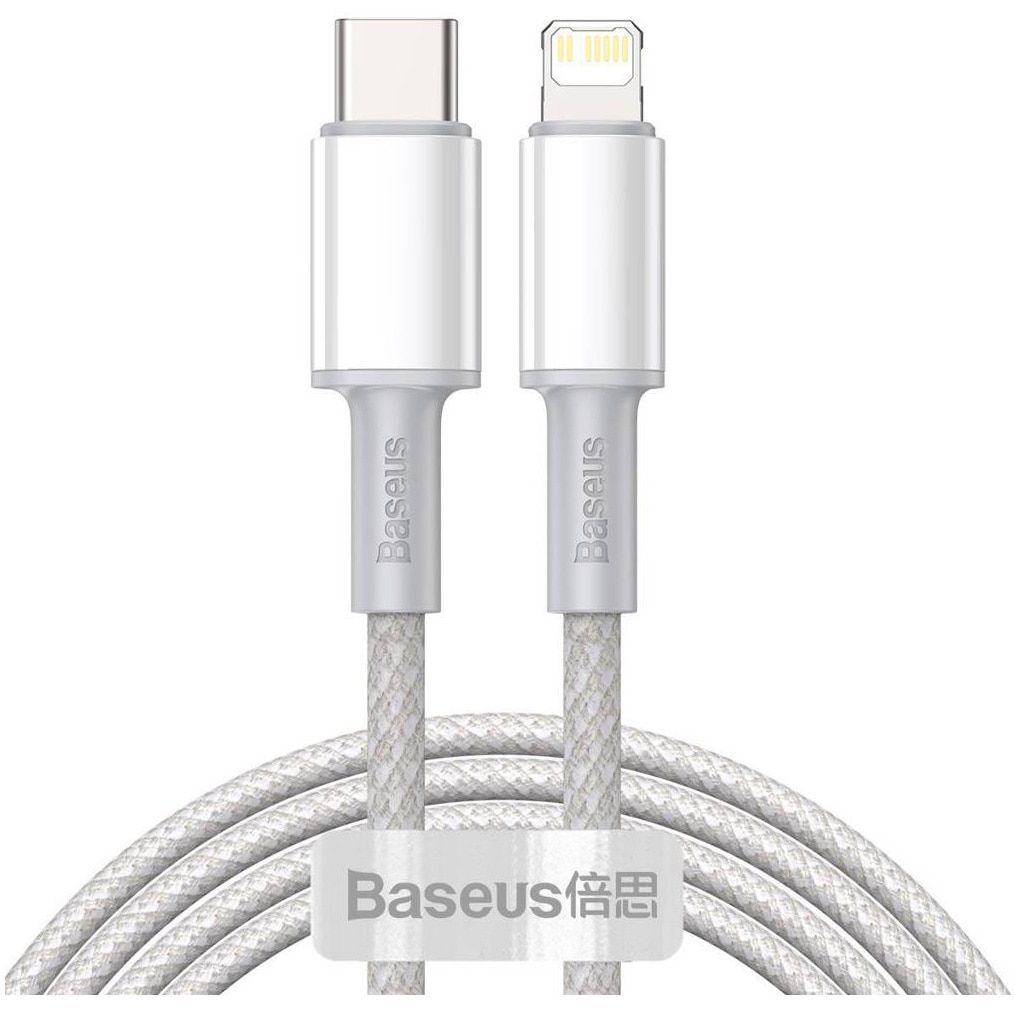 Cablu alimentare si date Baseus, High Density Braided, Fast Charging, USB Type-C la tip Lightning PD 20W braided 2m, Alb