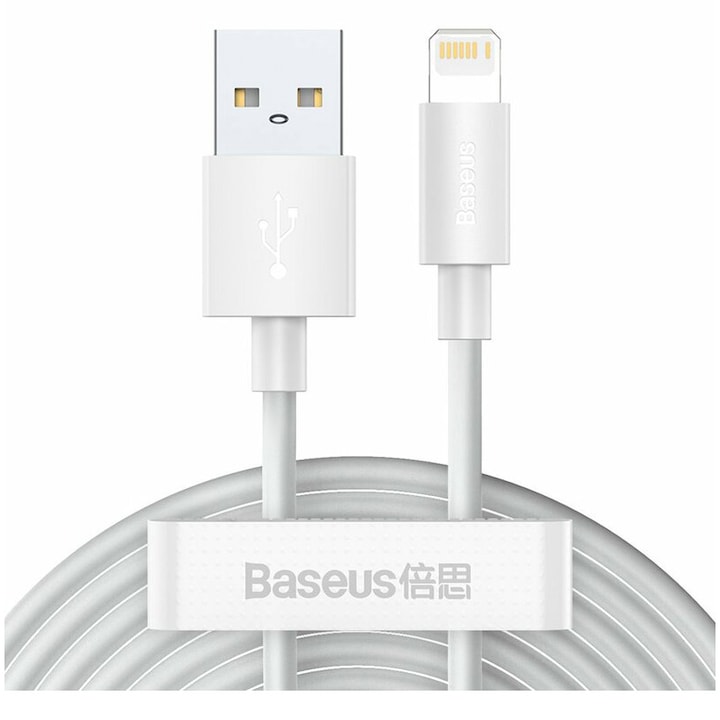 Cablu alimentare si date Baseus, Simple Wisdom, Fast Charging, KIT 2 x USB la tip Lightning 2.4A 1.5m, Alb