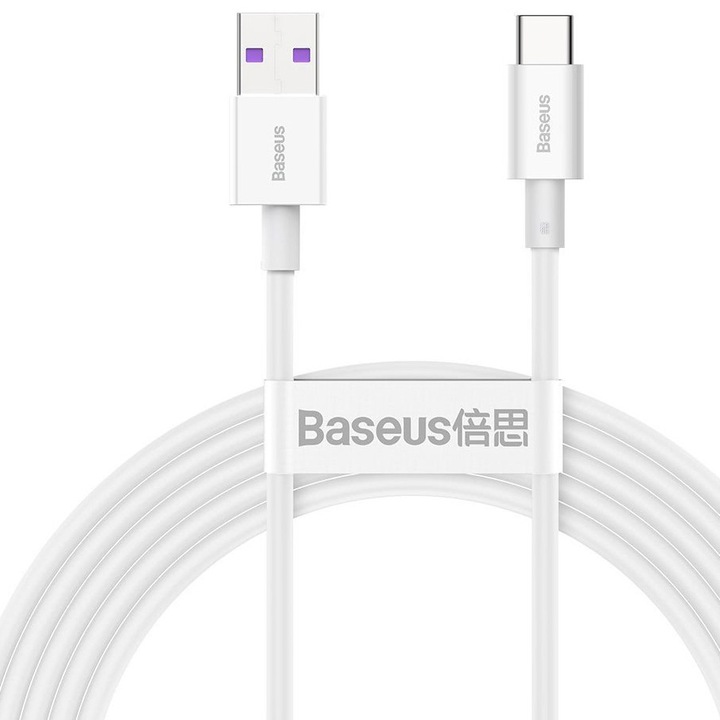 Cablu alimentare si date Baseus, Superior, Fast Charging, USB la USB Type-C 66W 2m, Alb