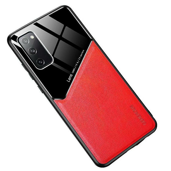 Калъф, съвместим със Samsung Galaxy S22 Plus, кожена леща, червено с черно, Atlas