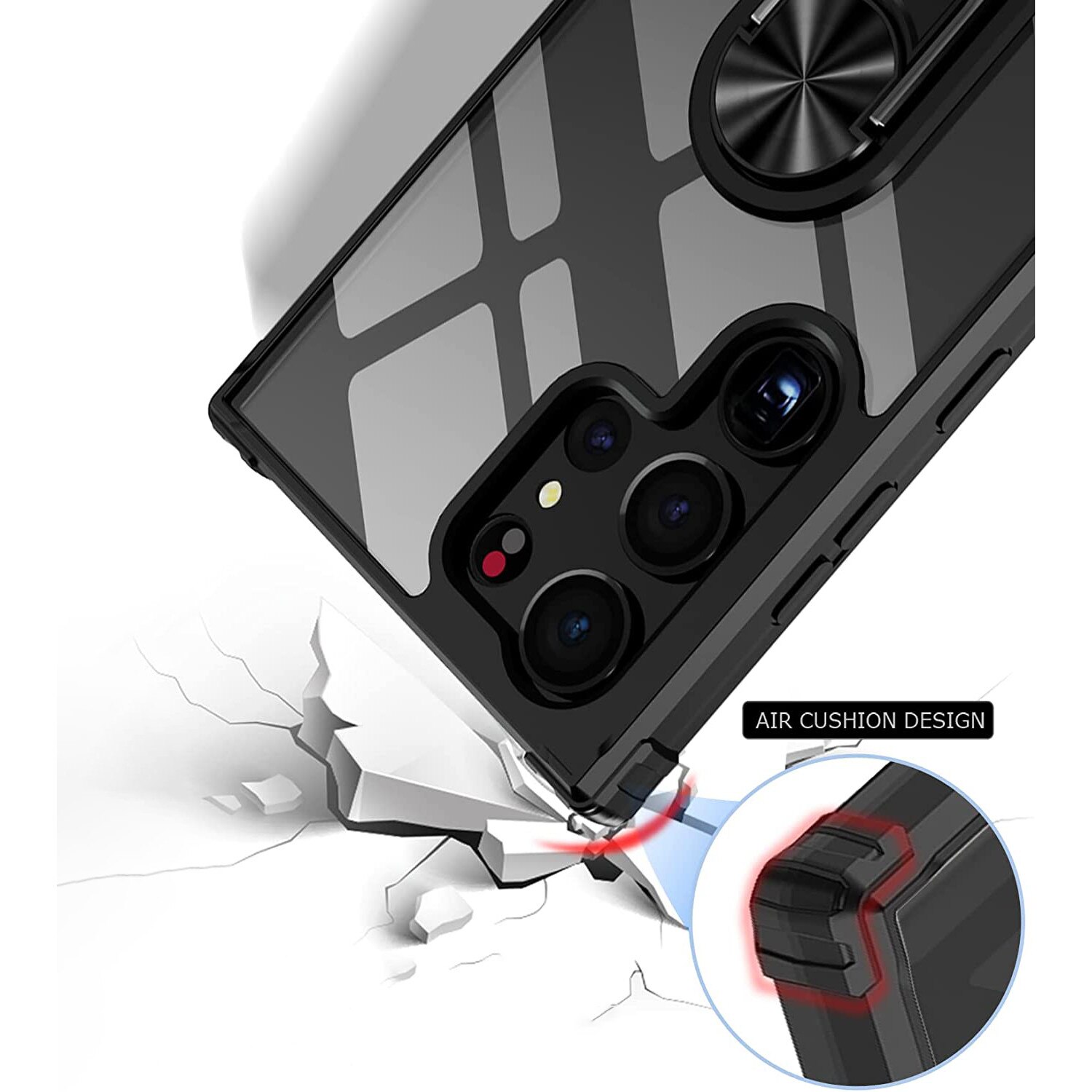 Husa pentru Samsung Galaxy S23 ULTRA, Hybrid Antisoc, carcasa cu bumper, inel rotativ 360 si Kickstand, Negru