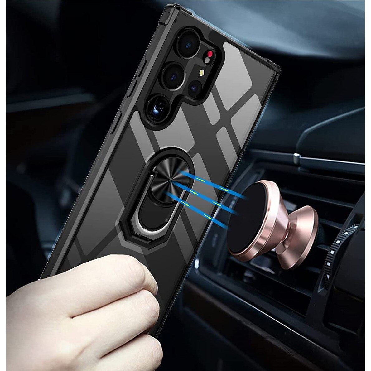 Husa pentru Samsung Galaxy S23 ULTRA, Hybrid Antisoc, carcasa cu bumper, inel rotativ 360 si Kickstand, Negru