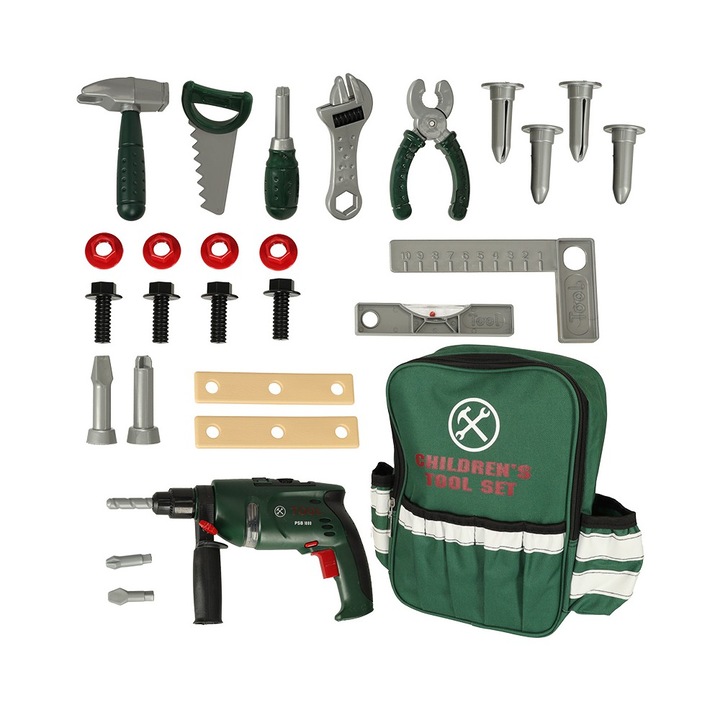 Set de 27 scule unelte si alte accesorii de construit pentru copii