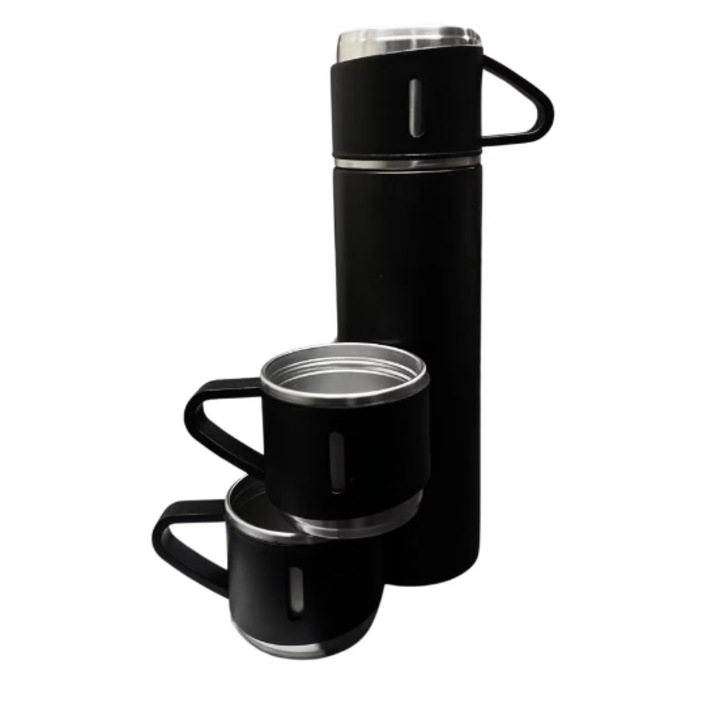 Termosz készlet 500 ml + 2 rozsdamentes pohár, fekete