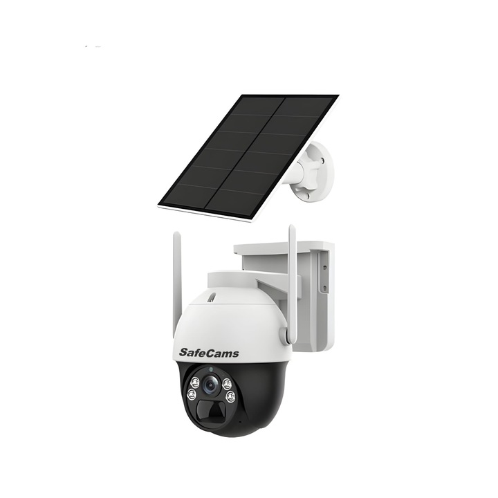 SafeCams 3MP FULL HD megfigyelő kamera, napelemmel és 4G sim kártyával, vízálló, kártya vagy felhő tároló, fehér