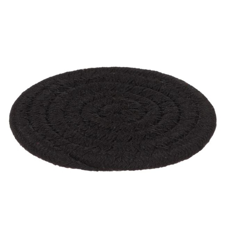 Suport VENITIVO® pentru cani si pahare format din 4 bucati, coaster, model Black, material sfoara, antiderapant, diamentru 10 cm, negru
