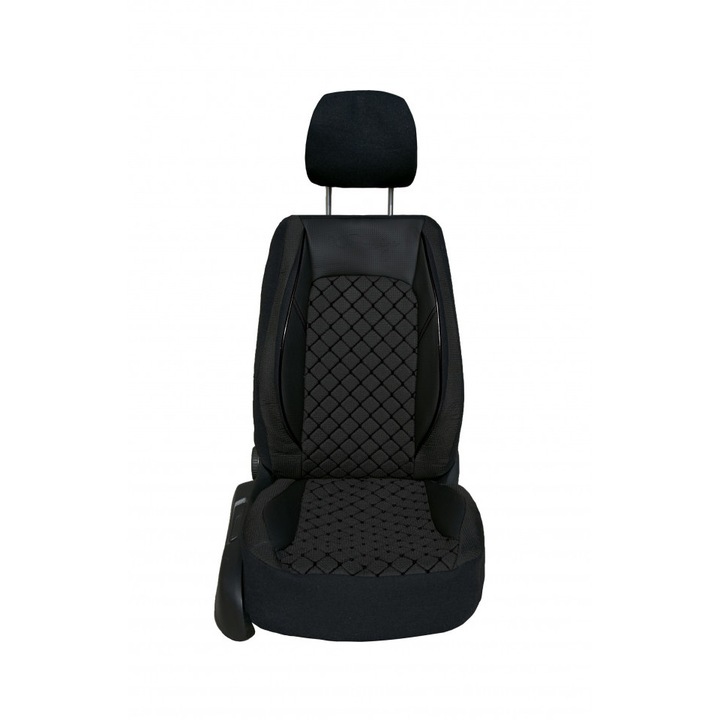 Комплект калъфи за столче Mercedes Sprinter 2006-2017 2+1, екологична кожа с текстил, черни черни шевове