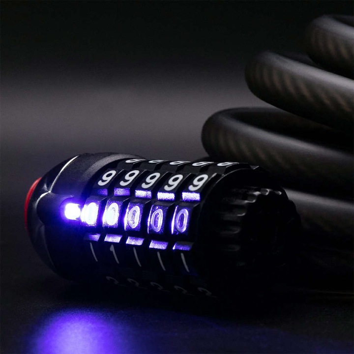 RockBros kerékpárzár kódos kerékpárzár RKS531-1BK LED lámpával 180cm