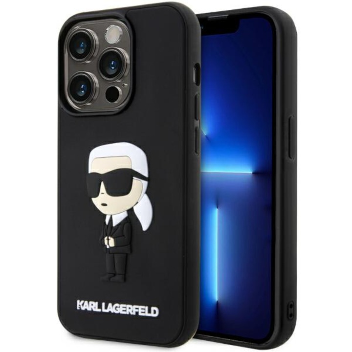 Кейс Karl Lagerfeld KLHCP14L3DRKINK за iPhone 14 Pro 6.1", черен, черен, твърд, Rubber Ikonik 3D