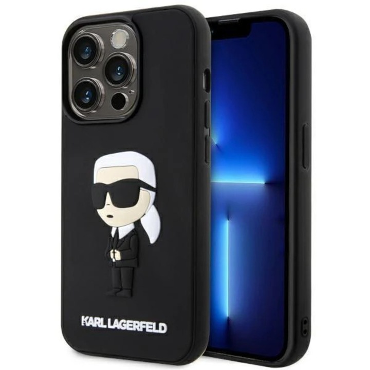 Кейс Karl Lagerfeld KLHCP14X3DRKINK за iPhone 14 Pro Max 6.7", черен, черен, твърд, Rubber Ikonik 3D