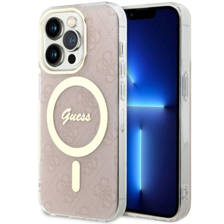 Кейс Guess GUHMP14LH4STP за iPhone 14 Pro 6.1", розов, розов, твърд, 4G MagSafe