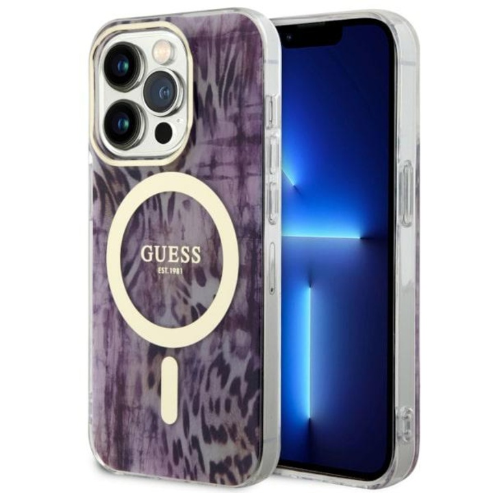 Кейс Guess GUHMP14LHLEOPWP за iPhone 14 Pro 6.1", розов, розов, твърд, Leopard MagSafe