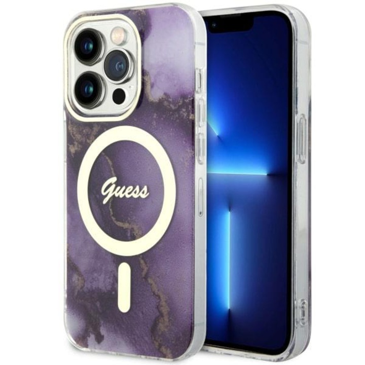 Кейс Guess GUHMP14LHTMRSU за iPhone 14 Pro 6.1", лилав, лилав, твърд, Golden Marble MagSafe