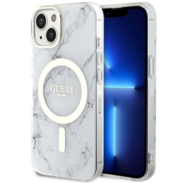 Кейс Guess GUHMP14MPCUMAH за iPhone 14 Plus 6.7", бял, бял, твърд, Marble MagSafe