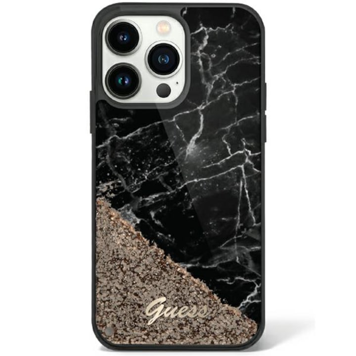 GUESS tok IPHONE 13 / 14 / 15 készülékhez GUHCP14SLCSGSGSGK (Liquid Glitter Marble) fekete