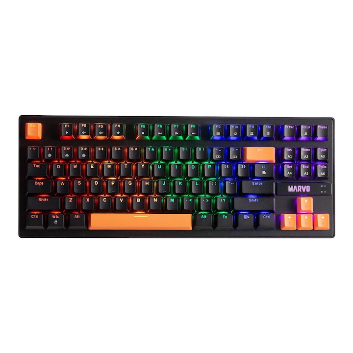Клавиатура Marvo механична геймърска клавиатура Gaming Mechanical keyboard 87 keys, Orange caps TKL - KG901C MARVO-KG901C