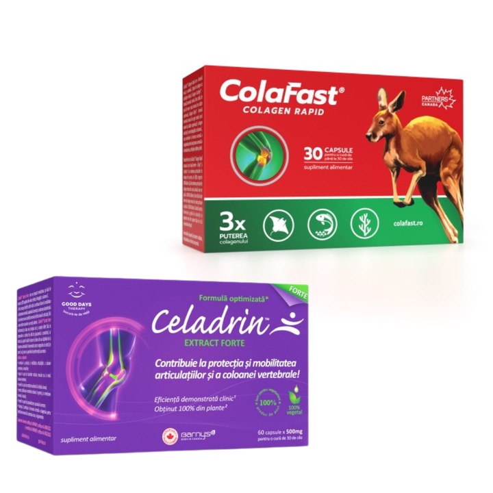 Pachet 1 cutie Celadrin™ Extract Forte, 60 capsule si 1 cutie COLAFAST Colagen rapid, Good Days Therapy, 30 capsule