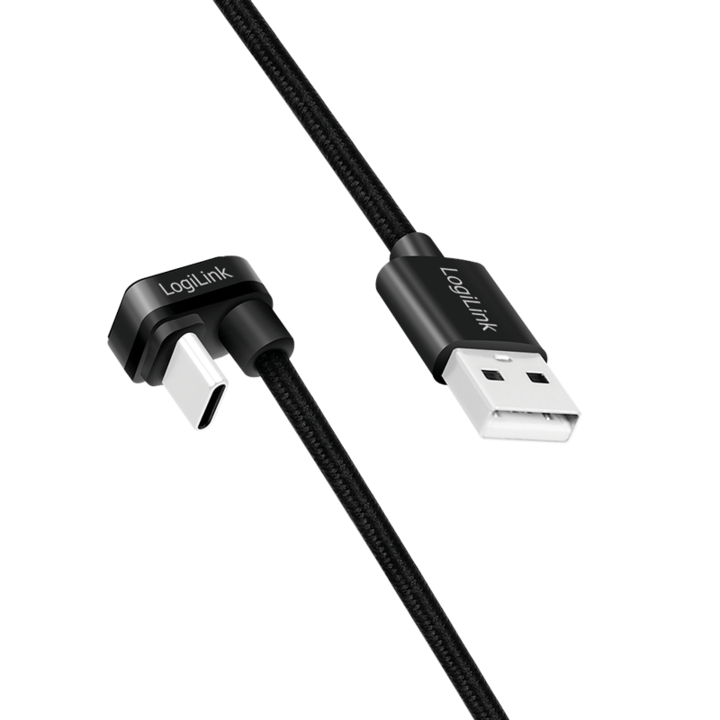 Cablu alimentare si date LOGILINK, pentru smartphone, USB 2.0, USB Type-C (T) la USB-A (T) la 180 grade, 3m, negru