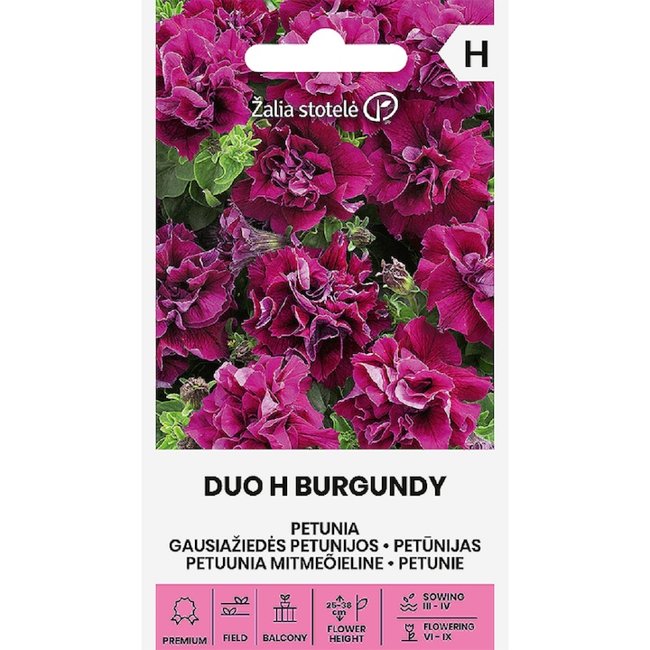 Seminte, Petunii Double Duo H Burgundy, Žalia Stotelė, plic, 20 buc