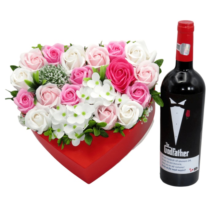 Set Cerere Nasi Cununie, The Godfather - sticla vin personalizata & aranjament flori, ILIF207025 - 23h Events