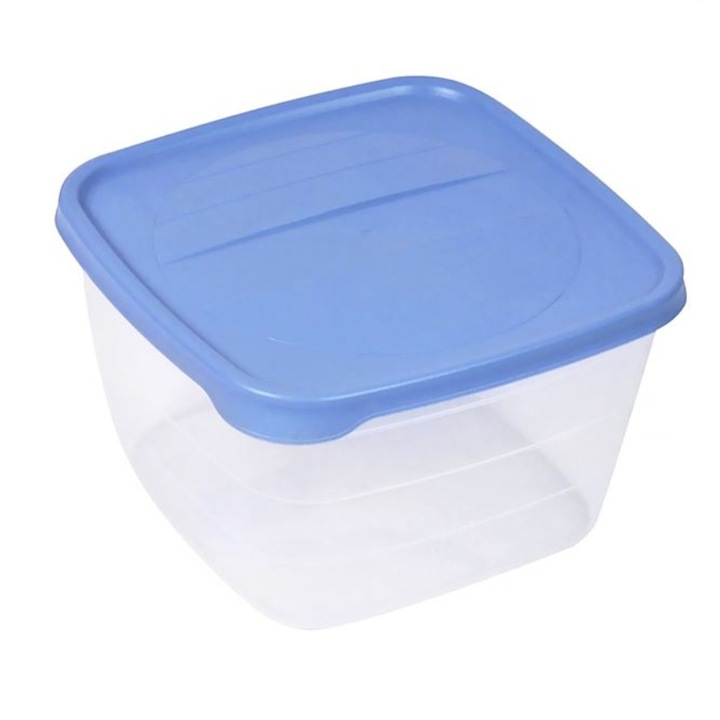 Caserola de transport si depozitare a alimentelor, cu capac, plastic, albastru/transparent, 4 L, 20,5x20,5x13cm