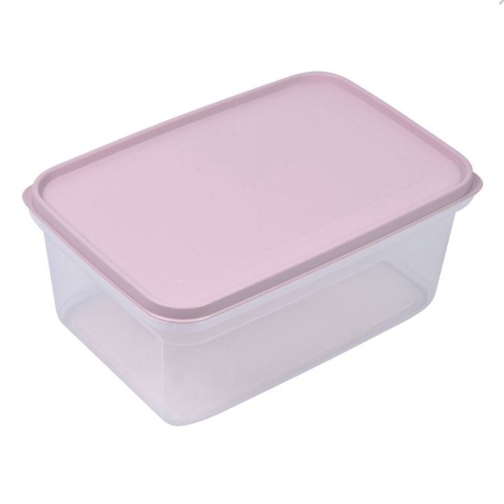 Caserola pentru transport si depozitare alimente, cu capac, plastic, roz pudrat/transparent, 4,5l, 28x19x12cm