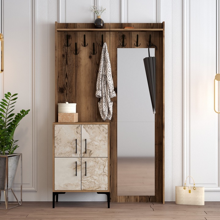 Cuier pentru Hol, Berlin BC, Nuc/Bej, 120 x 200 x 35 cm