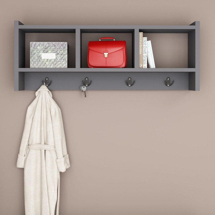 Fali akasztó, Midnight, szürke, 75 x 35 x 22 cm