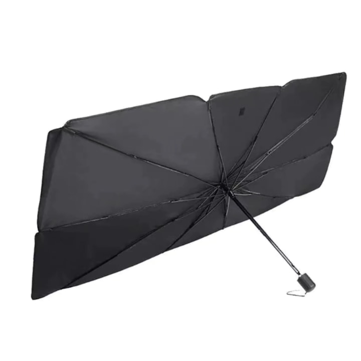 Сгъваем сенник, Тип чадър, UV устойчив, 130 см х 75 см, За предното стъкло на автомобил, Черен