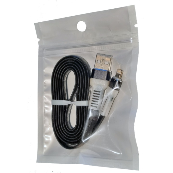 Cablu de incarcare si transfer de date Premium 3.1A USB-Iphone 8 pini ligthning Datamaxx lungime 1 metru pentru telefon/tableta Apple sau laptop, conector USB, conector Iphone 8 pini lightning negru gumat