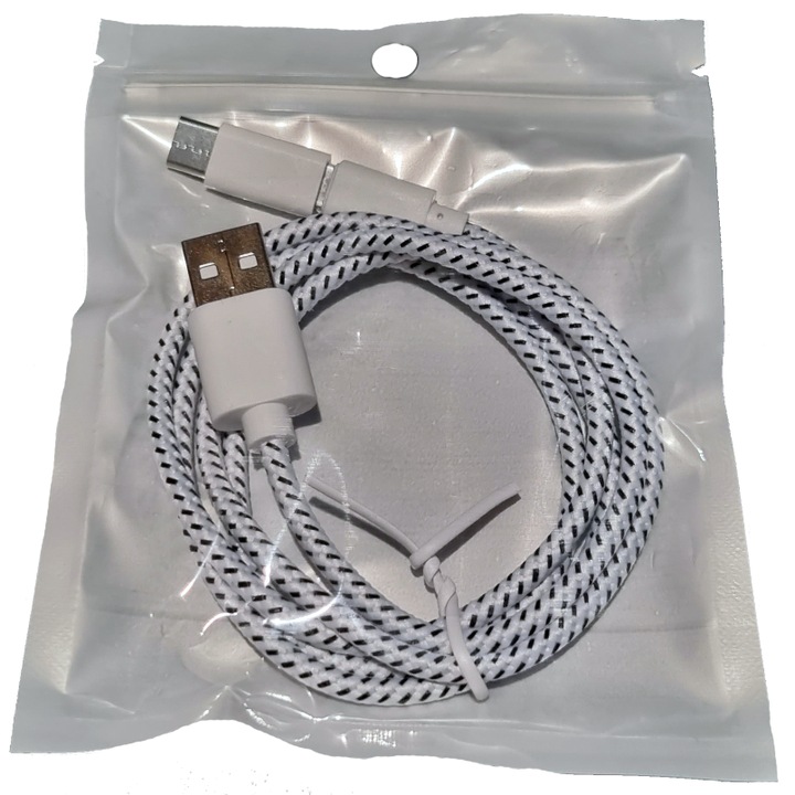 Töltő és adatátviteli kábel Prémium 3.1A USB-Type C Datamaxx hosszúság 1 méter gyorstöltés Android telefonhoz/táblagéphez vagy laptophoz, USB csatlakozó, USB-C csatlakozó, Micro USB csatlakozó gyorstöltő fehér bevonatú nylon kompozit anyagból