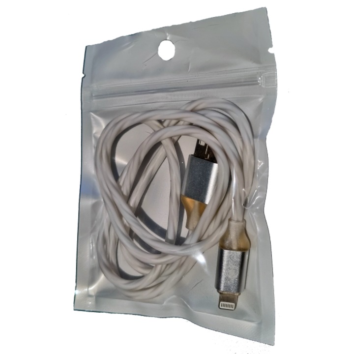 Cablu de incarcare si transfer de date Premium 3.1A USB-Iphone 8 pini ligthning Datamaxx lungime 1 metru pentru telefon/tableta Apple sau laptop, conector USB, conector Iphone 8 pini lightning alb gumat