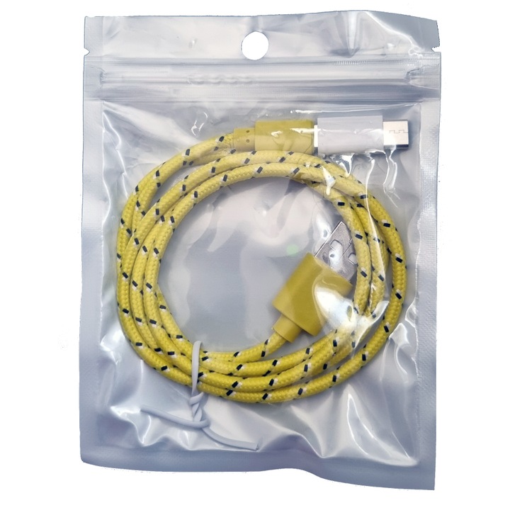 Cablu de incarcare si transfer de date Premium 3.1A USB-Type C Datamaxx lungime 1 metru fast charging pentru telefon/tableta Android sau laptop, conector USB, conector USB-C, conector Micro USB incarcare rapida auriu invelis din compozit de nailon