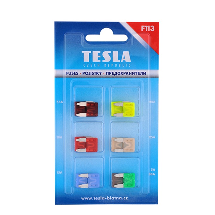 12 db Tesla, MINI, 5A, 7.5A, 10A, 15A, 20A, 25A, 30A biztosítékos készlet