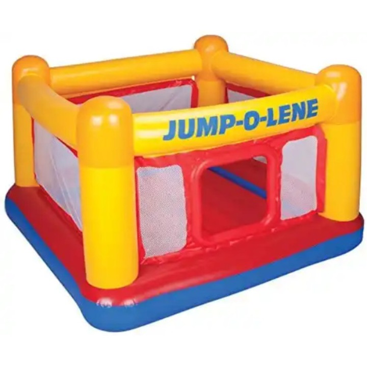 Loc de joaca pentru copii cu varste 3-6 ani, gonflabila Jump-O-Lene Intex, rosu/galben, 174x174x112 cm
